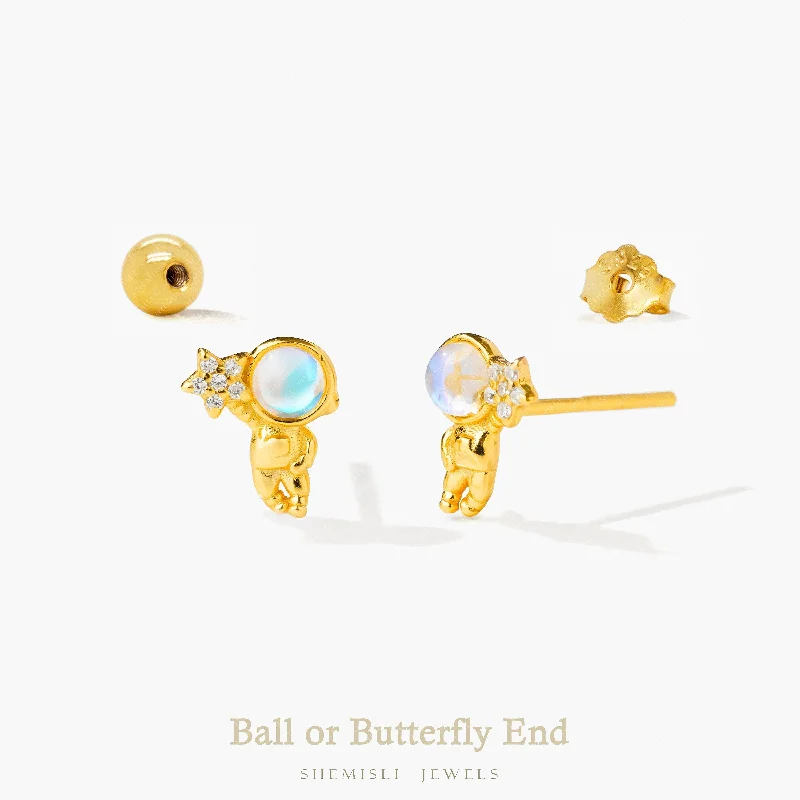 Gemstone Hoop Earrings-Dainty Astronaut Stud Earrings, Unisex, Gold, Silver SHEMISLI SS968 Butterfly End, SS969 Screw Ball End (Type A)