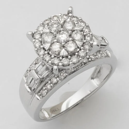 Luxury Engagement Ring Set-14KW 1.40CTW ROUND CLUSTER - V-PRONG CLUSTER