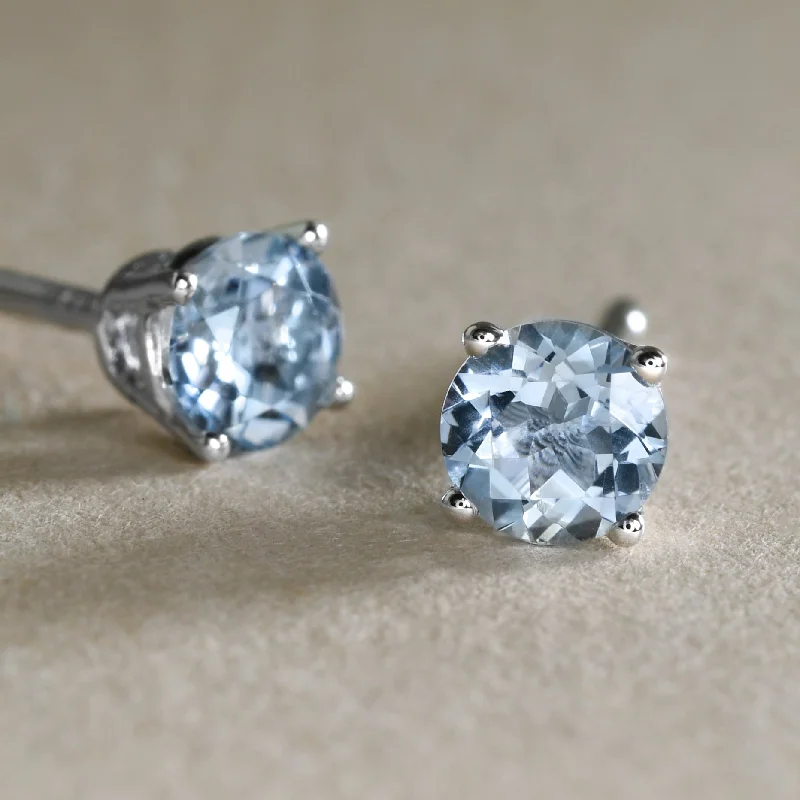 Luxury Bridal Earrings-Aquamarine Studs In White Gold