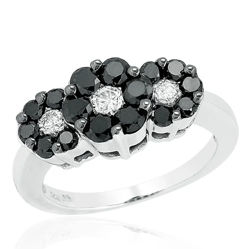 Unique Wedding Ring Set-14KW 0.50CTW BLACK DIA 3-STONE FLOWER RING