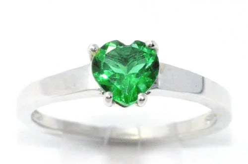 Luxury Diamond Ring-1 Ct Created Emerald Heart Ring .925 Sterling Silver Rhodium Finish