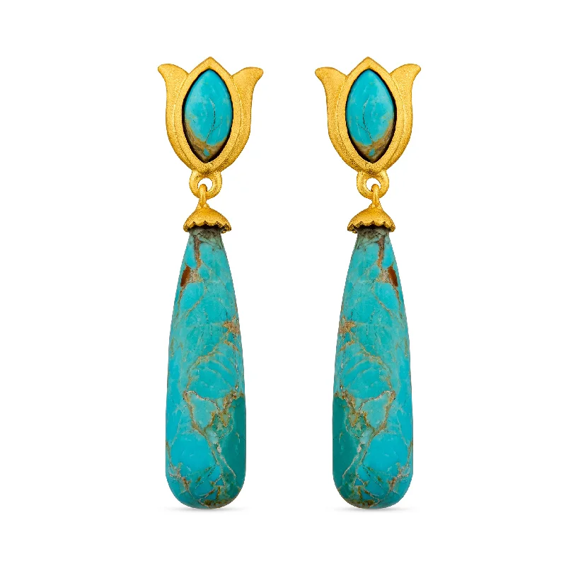 Designer Diamond Earrings-Verona Tulip Drop Earrings - Turquoise