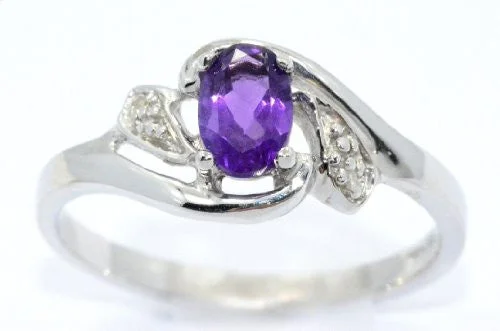 Custom Rose Gold Ring-0.50 Ct Amethyst & Diamond Oval Ring .925 Sterling Silver Rhodium Finish