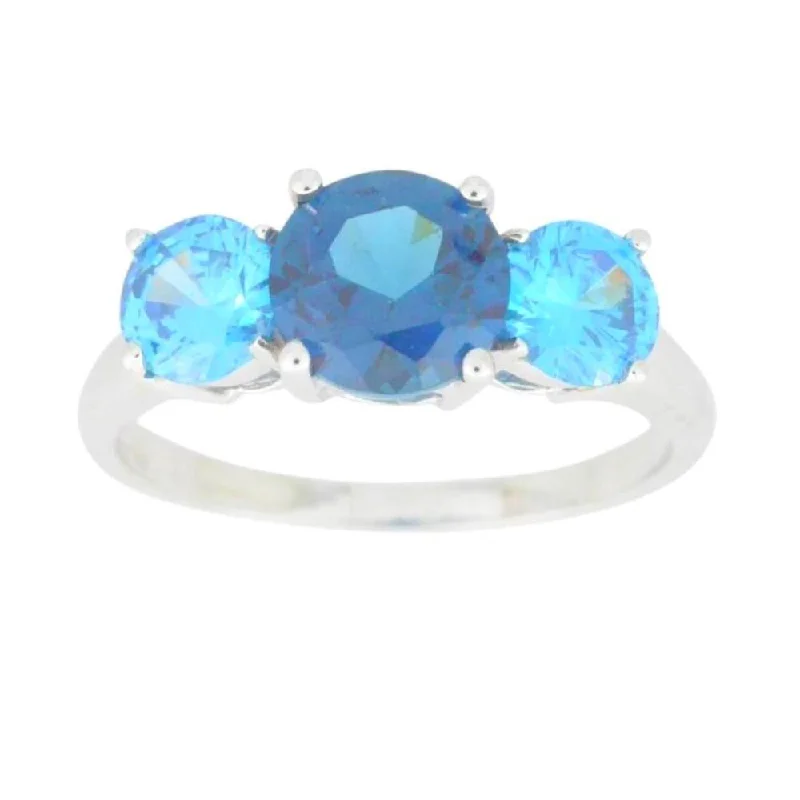 Unique Promise Ring-London Blue Topaz & Swiss Blue Topaz Round Ring .925 Sterling Silver Rhodium Finish