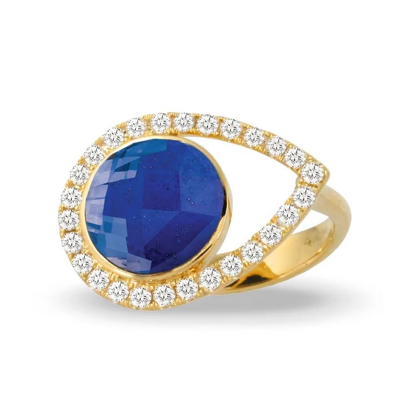 Luxury Gold Wedding Ring-Doves Royal Lapis Collection 18K Yellow Gold Diamond Ring