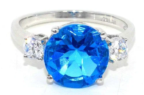 Custom Ring with Sapphires-4 Ct Swiss Blue Topaz & Zirconia Ring .925 Sterling Silver Rhodium Finish