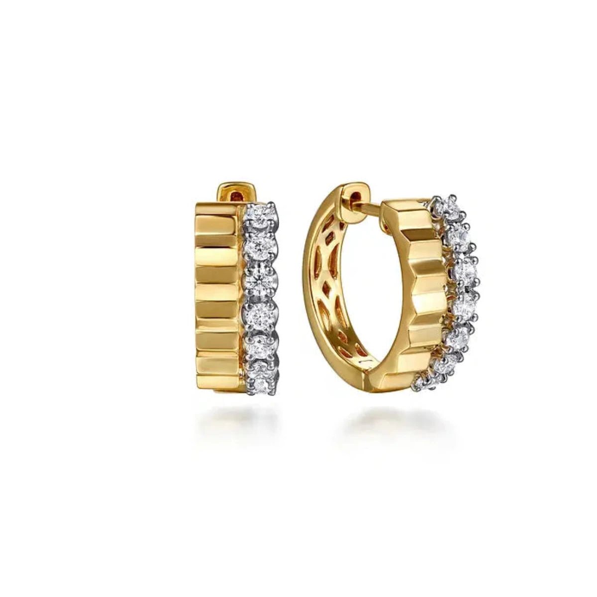 Stunning Wedding Earrings-14K Two-Tone Gold 0.36ctw 14.5mm Dia Cut Diamond Huggie Earrings