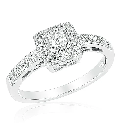 Custom Silver Engagement Ring-14KW 0.50CTW DIAMOND FANCY RING