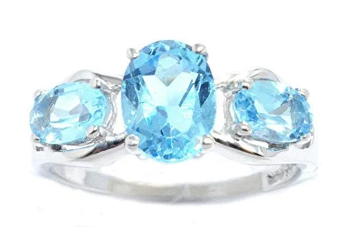 Designer Promise Ring-2 Ct Blue Topaz Oval Ring .925 Sterling Silver Rhodium Finish