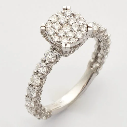 Luxury Engagement Ring Set-14KW 2.00CTW ROUND CLUSTER DIAMOND RING