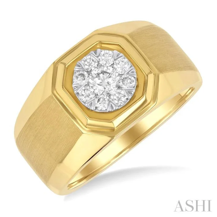 Gemstone Wedding Band-1/2 ctw Octagonal Shape Lovebright Round Cut Diamond Men's Ring in 14K Yellow and White Gold