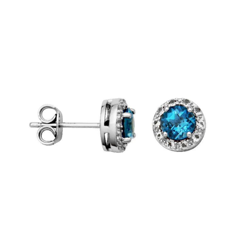 Black Earrings for Women-Sterling Silver Blue Topaz and White Topaz Earrings