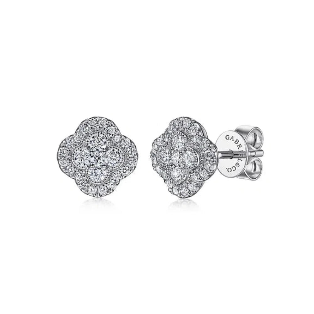 Unique Earrings for Bridesmaids-14K W Gold 0.50ctw Diamond Clover Earrings