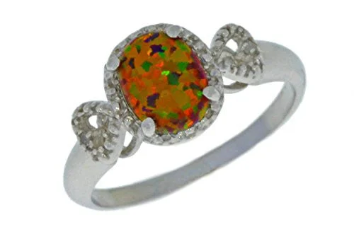 Unique Wedding Ring Set for Men-8x6mm Black Opal & Diamond Oval Heart Ring .925 Sterling Silver Rhodium Finish