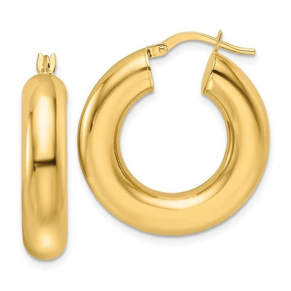 Tiny Huggie Earrings-14K Y Gold 6mm Hollow Round Hoop Earrings