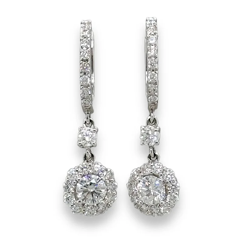 Sparkling Drop Earrings-14K W Gold 1.60cttw F/SI1 Diamond Drop Earrings