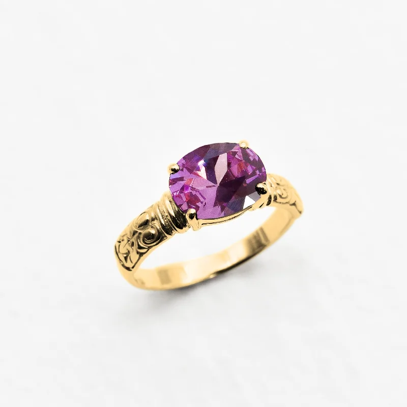 Personalized Engagement Ring-Gold Amethyst Ring - Purple Oval Ring - Vintage Boho Ring