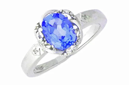 Custom Ring for Engagement-2 Ct Tanzanite & Diamond Oval Ring .925 Sterling Silver Rhodium Finish