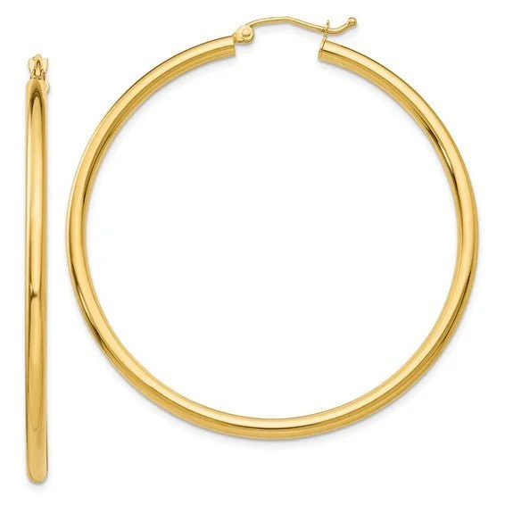 Heart Shaped Earrings-14K Y Gold Polished 50mm Tube Hoop Earrings