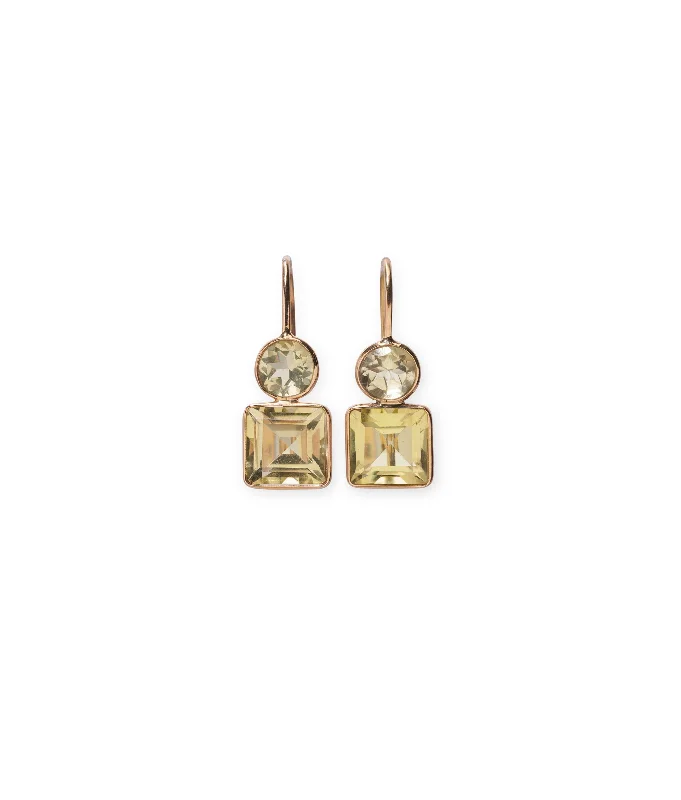 Tiny Huggie Earrings-14k Gold Pastille Earrings in Lemon Quartz