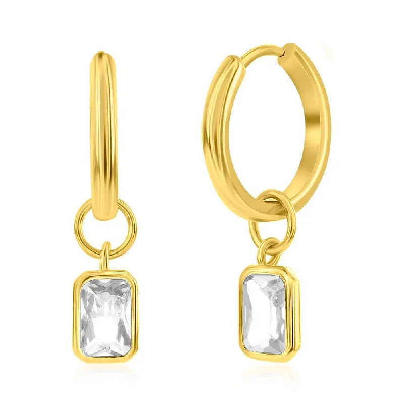 Beautiful Pearl Drop Earrings-YGP Sterling Huggie Earrings with CZ Drop