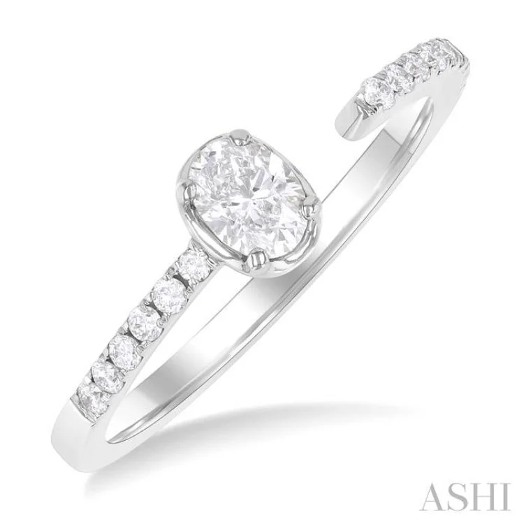 Classic Platinum Wedding Ring-3/8 ctw Oval and Round Cut Diamond Fashion Open Ring in 14K White Gold