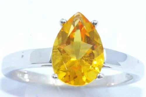 Silver Ring with Diamonds-2 Ct Citrine Pear Ring .925 Sterling Silver Rhodium Finish