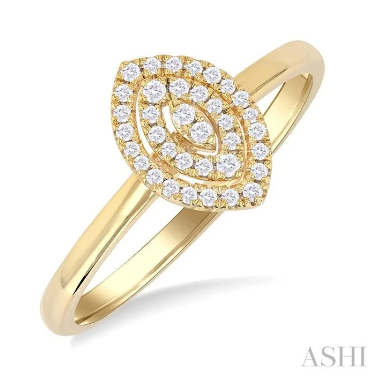 Modern Silver Wedding Band-1/6 ctw Double Halo Marquise Shape Petite Round Cut Diamond Fashion Ring in 10K Yellow Gold