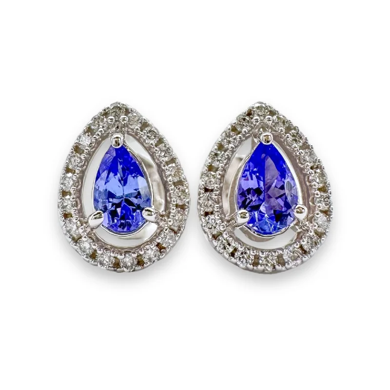 Heart Shaped Earrings-14K W Gold 0.19cttw Diamond and 0.42cttw Tanzanite Halo Earrings