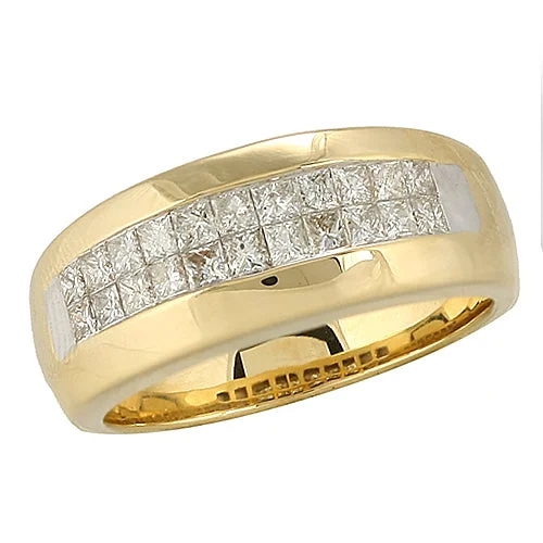 Fashionable Gold Engagement Ring-14KY 1.00CTW MENS PC DIAMOND RING - 2-ROW CHANNEL