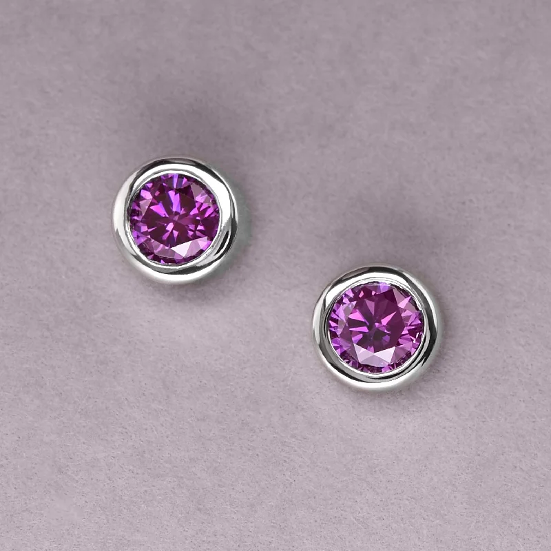 Simple Hoop Earrings-Purple Diamond Studs