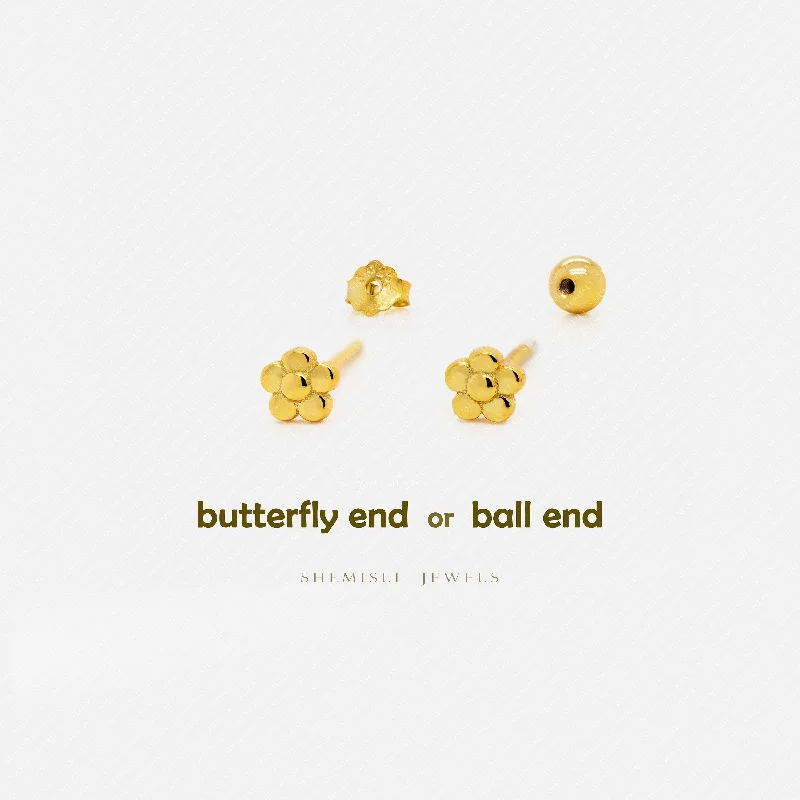 Gold Earrings with Crystals-Super Tiny Daisy Flower Studs Earrings, Unisex, Gold, Silver SHEMISLI SS639 Butterfly End, SS640 Screw Ball End (Type A)