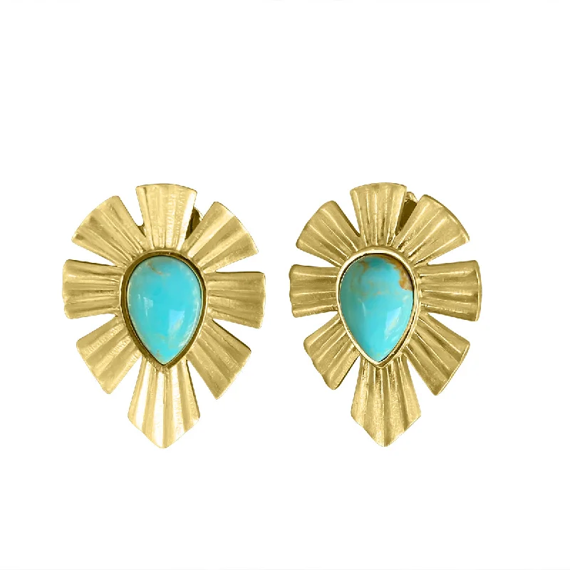 Moon Shaped Earrings-Gold & Bold Stud Earrings - Turquoise