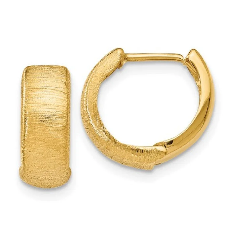 Retro Earrings for Women-14K Y Gold  5mm Wide Textured Huggie Earrings