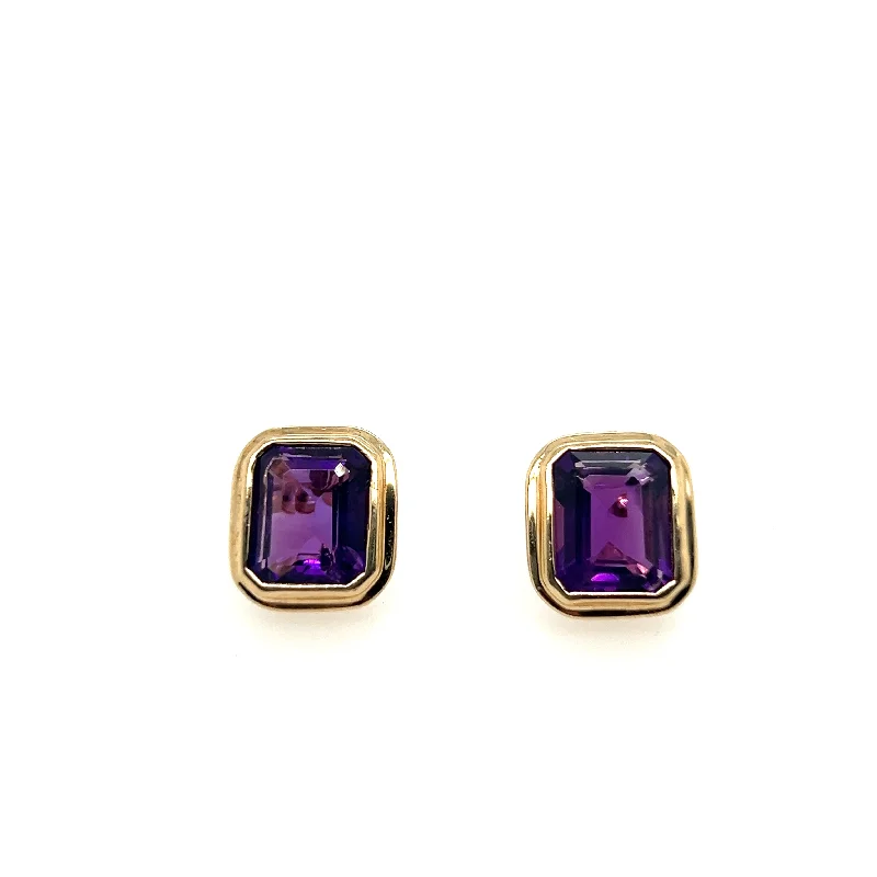 Gemstone Hoop Earrings-14K Yellow Gold Amethyst Earrings