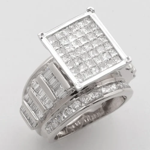 Silver Ring with Diamonds-14KW 4.00CTW PC DIAMOND CINDERELLA RING - BAGUETTE