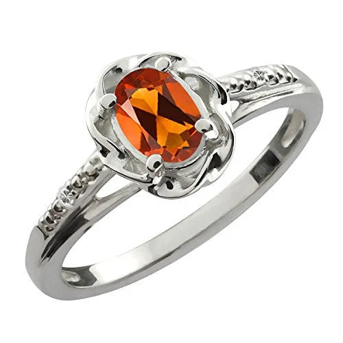 Luxury Engagement Ring Set-0.50 Ct Orange Citrine & Diamond Oval Ring .925 Sterling Silver Rhodium Finish