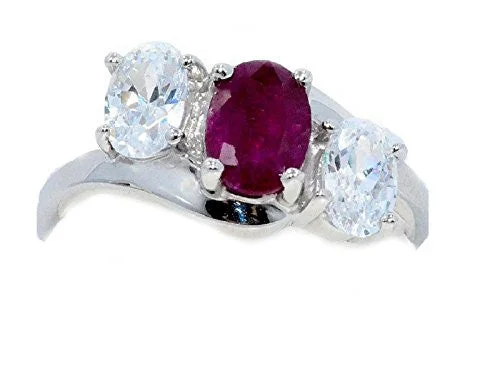 Custom Wedding Band-2 Ct Genuine Ruby & Zirconia Oval Ring .925 Sterling Silver Rhodium Finish