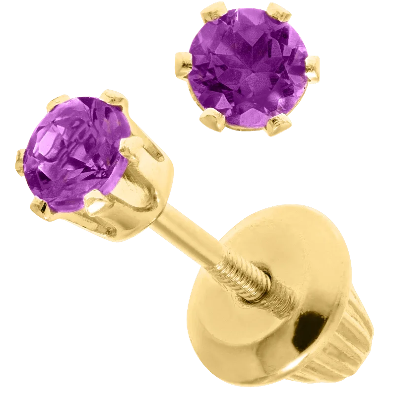 Luxurious Pearl Earrings-14K Y Gold 3mm Amethyst Baby Stud Earrings-February