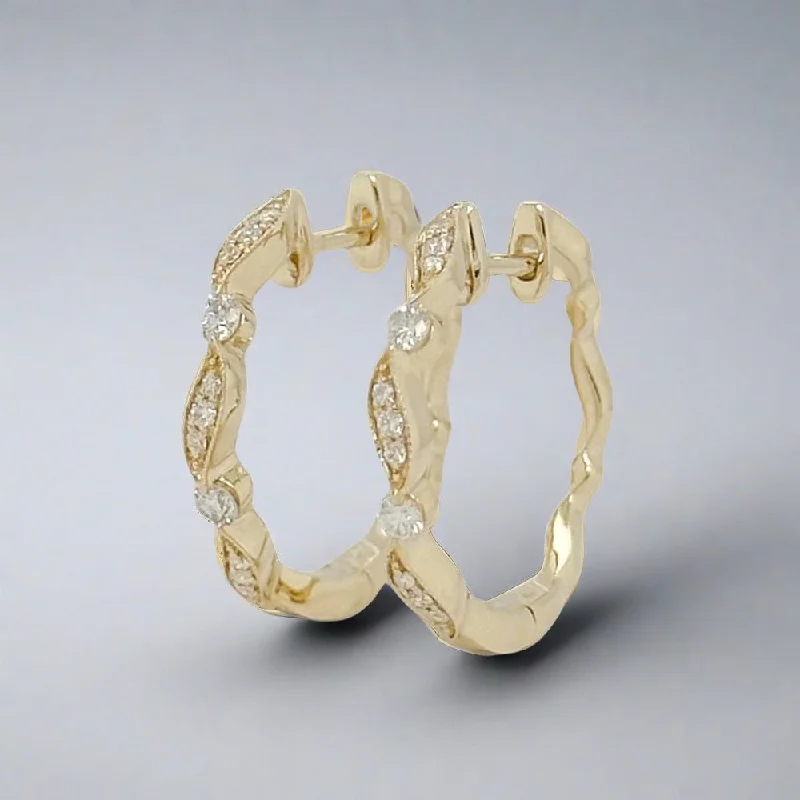 Gold Plated Earrings-14K Y Gold 0.23cttw Diamond Scroll Design Hoop Earrings