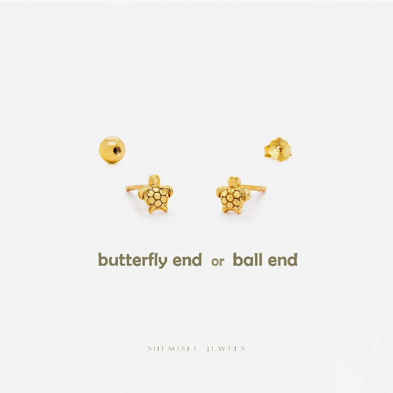 Designer Diamond Earrings-Tiny Sea Turtle Stud Earrings, Unisex, Gold, Silver SS809 Butterfly End, SS810 Screw Ball End (Type A) LR