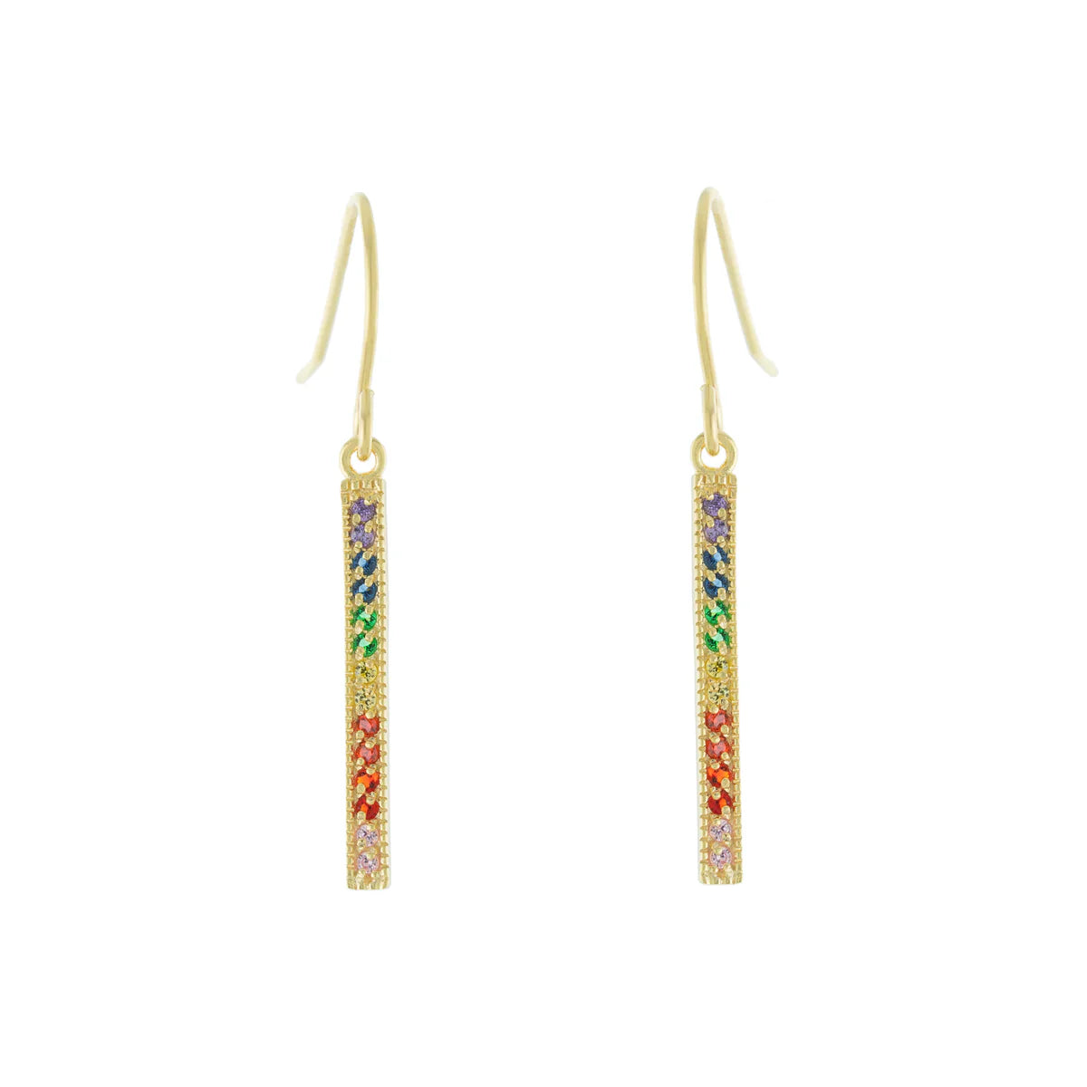 Round Hoop Earrings-YGP Sterling Multi-Color CZ Bar Drop Earrings