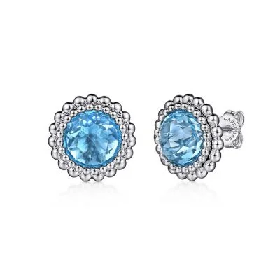 Custom Earrings for Bridesmaids-Sterling Silver Faceted Swiss Blue Topaz Bujukan Stud Earrings