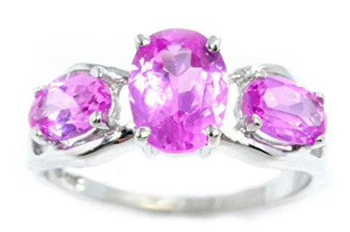 Trendy Wedding Rings-2 Ct Pink Sapphire Oval Ring .925 Sterling Silver Rhodium Finish