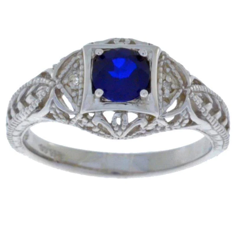 Ruby Engagement Ring-0.50 Ct Blue Sapphire & Diamond Round Ring .925 Sterling Silver