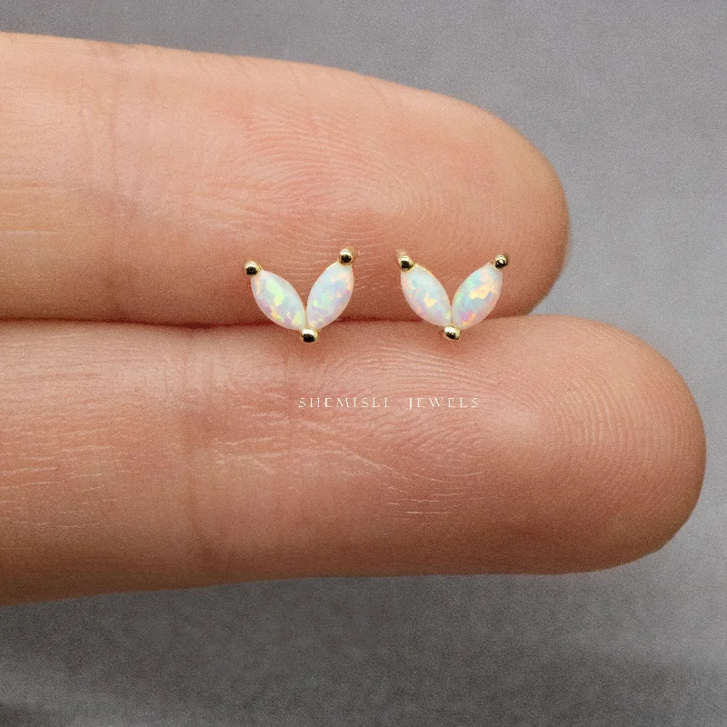 Silver Dangle Earrings-Tiny Opal Flower Leaf Studs Earrings, Unisex, Gold, Silver SHEMISLI SS204 Butterfly End, SS735 Screw Ball End (Type A)