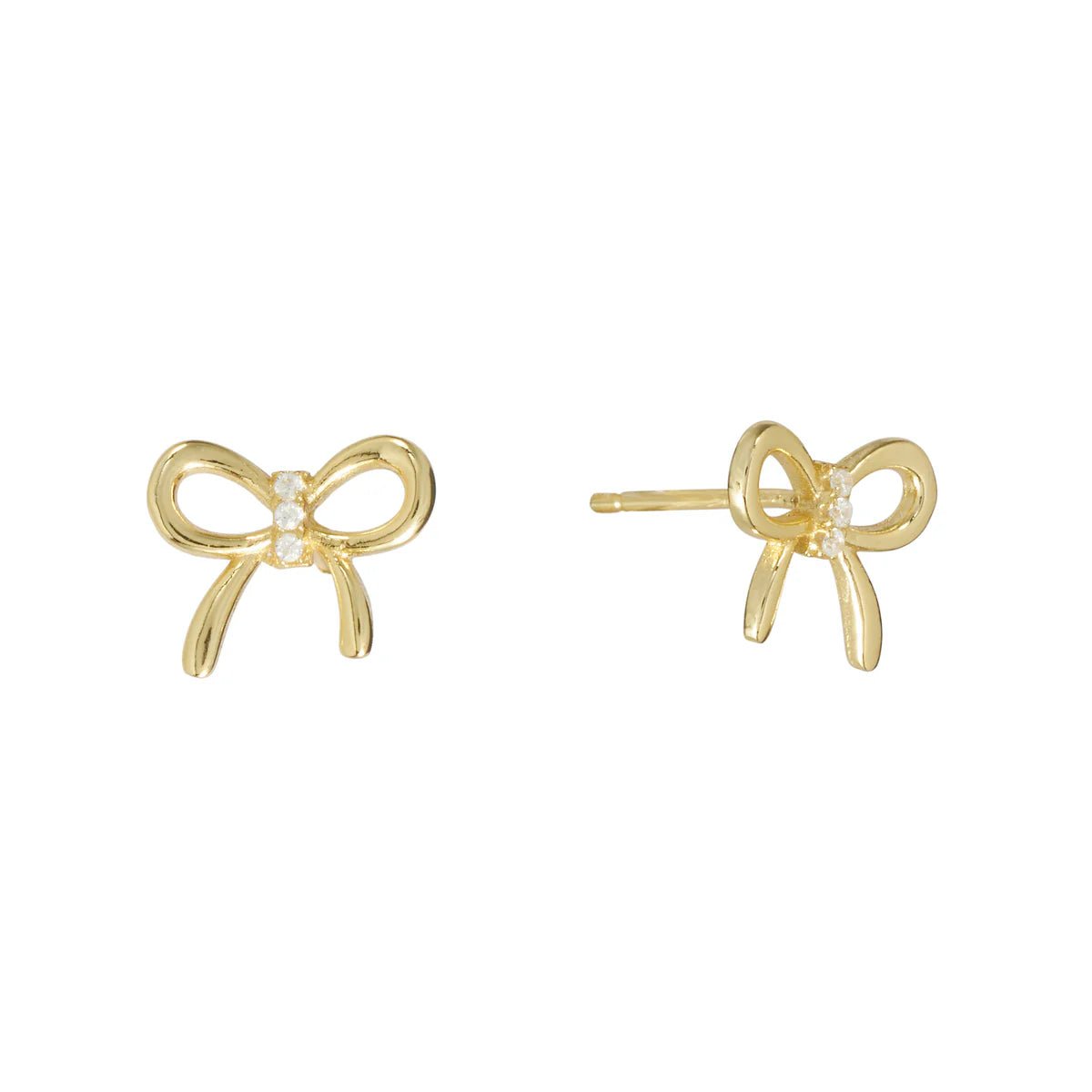 Minimalist Gold Earrings-YGP Sterling CZ Mini Bow Earrings