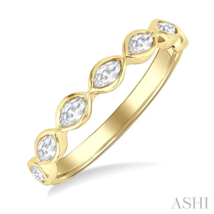 Custom Ring for Engagement-3/4 ctw East-West Set Marquise Cut Bezel Diamond Stackable Fashion Band in 14K Yellow Gold