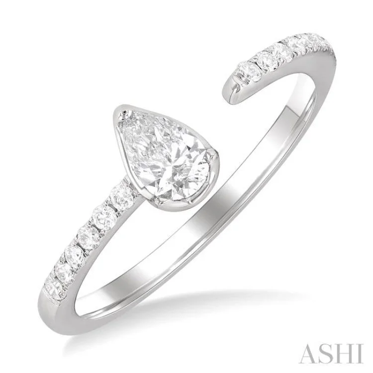 Large Engagement Ring-3/8 ctw Pear and Round Cut Diamond Fashion Open Ring in 14K White Gold