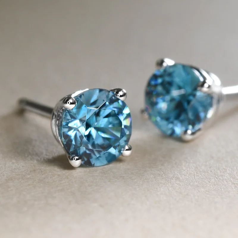 Artistic Dangle Earrings-Blue Zircon Studs In White Gold